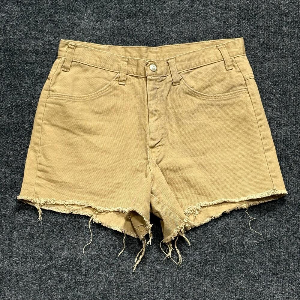 Vintage Denim Shorts Womens 30 Beige High Rise Cut Off Frayed Raw Hem 90s